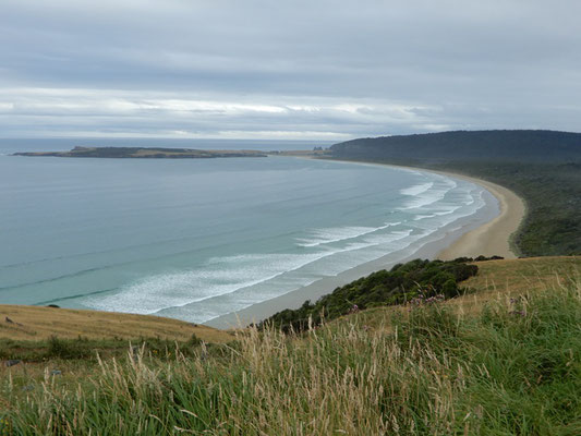 Blick vom Florence Hill Lookout auf die Tautuku Beach