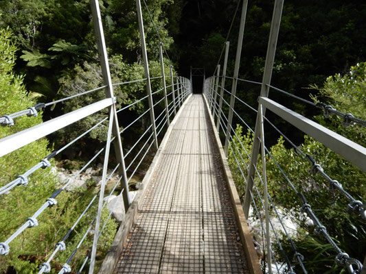 Hängebrücke zum Wainui Wasserfall