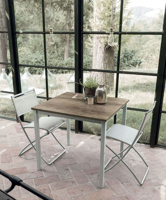 Tavolo ARLES, fisso - Misure: cm.120x80 oppure cm.90x90, realizzabile anche su misura, materiali a scelta
