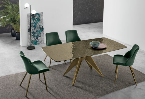 Tavolo MORFEO fisso (realizzabile su misura) o allungabile (misura cm.160x90 + 2 allunghe da cm.40) materiali e finiture a scelta