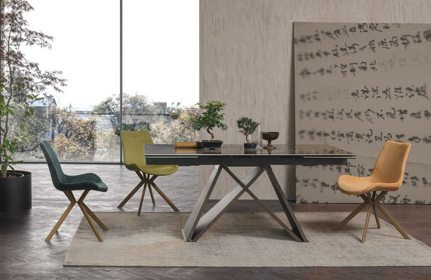 Tavolo allungabile DALLAS, realizzabile in diversi materiali a scelta, misure cm.160x90 + 2 allunghe da cm.40 cadauna oppure cm.180x90 + 2 allunghe da cm.45 cadauna