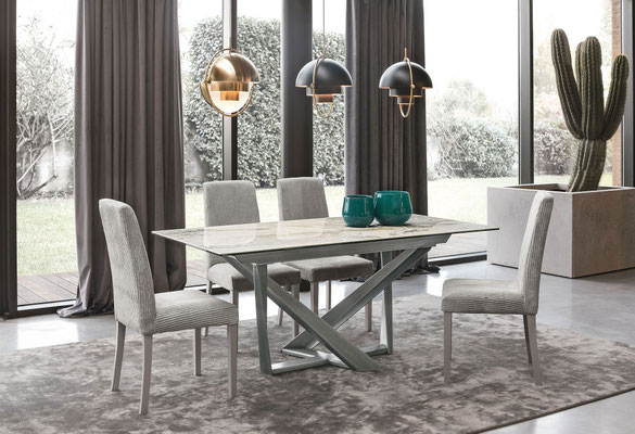 Tavolo PEGASUS, allungabile, con piano in gres antigraffio, disponibile in misura cm.160x90 + 2 allunghe oppure cm.180x90 + 2 allunghe