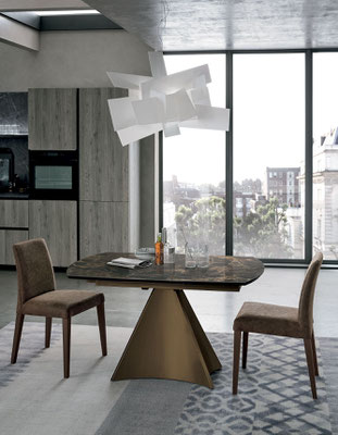 Tavolo TWISTER fisso (realizzabile su misura) o allungabile (misura cm.130x90 + 2 allunghe da cm.35) materiali e finiture a scelta