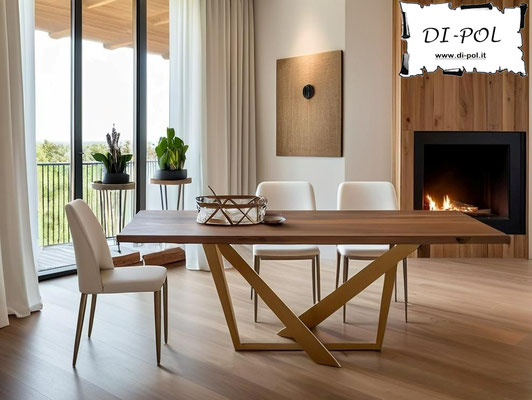 Tavolo PEGASUS, fisso o allungabile, con piano in legno massello, realizzabile su misura, finiture e colori personalizzabili