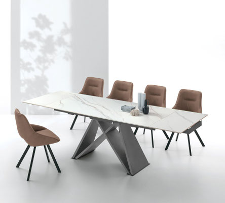 Tavolo allungabile DALLAS, realizzabile in diversi materiali a scelta, misure cm.160x90 + 2 allunghe da cm.40 cadauna oppure cm.180x90 + 2 allunghe da cm.45 cadauna