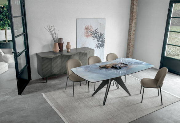 Tavolo MORFEO fisso (realizzabile su misura) o allungabile (misura cm.160x90 + 2 allunghe da cm.40) materiali e finiture a scelta