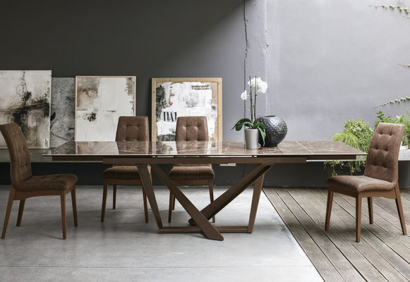 Tavolo PEGASUS, allungabile, con piano in gres antigraffio, disponibile in misura cm.160x90 + 2 allunghe oppure cm.180x90 + 2 allunghe