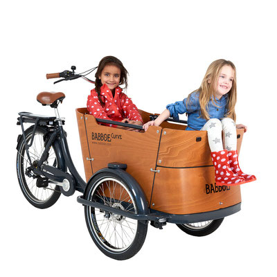 Babboe Lastenfahrrad mit Elektromotor Curve-E mit eleganter großer Transportbox für bis 4 Kinder
