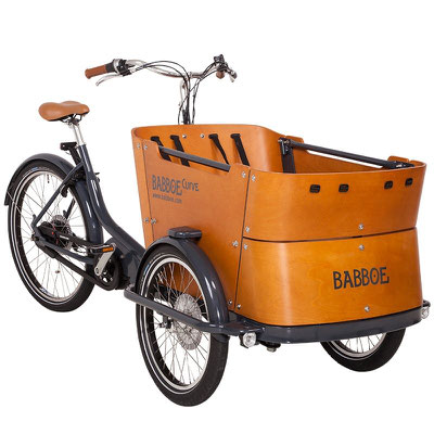 Babboe Curve Mountain Lastenfahrrad mit brauner Transportbox