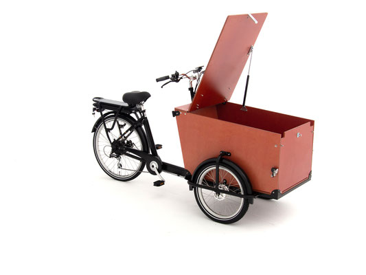 Babboe Transporter-E Lastenfahrrad 2020 mit verschließbarer Transportbox für einen sichere Fahrt im Straßenverkehr
