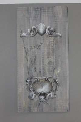 Décor sur bois réalisé par une peintre en décor pour une participation à un salon professionnel