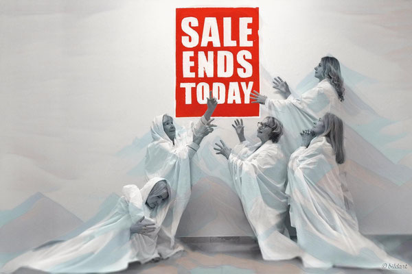 Sale Ends Today: Eine Anspielung an ein berühmtes Werk von Banksy soll die letzte Möglichkeit anzeigen, den Kunstkalender 2024 zu erwerben. Erkennt man mich?
