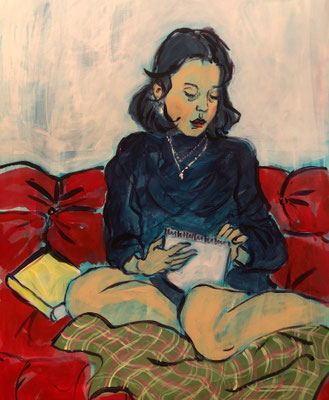 Mathilde Reading, 2020, Acrylic on card, 40x30cm