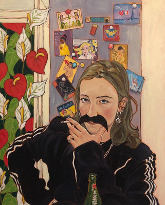 Girl with a Fake Moustache, 2022, Acrylic on canvas, 100x80cm