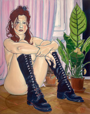 Girl with Boots, 2024, Acrylic on canvas, 100x80cm