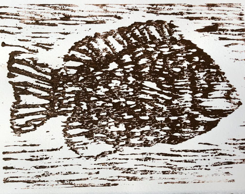 6676...woodcut 6x8: "blue gill" s 22