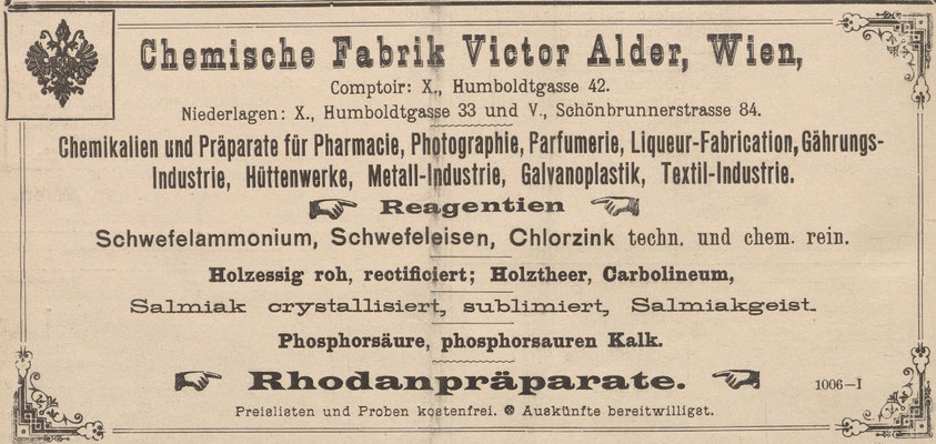 Werbung chemische Fabrik Viktor Alders