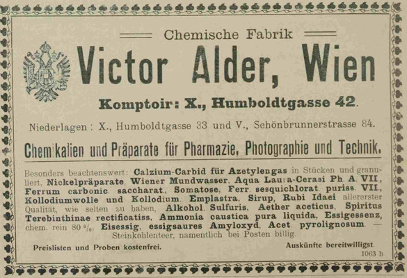 Werbung chemische Fabrik Viktor Alders