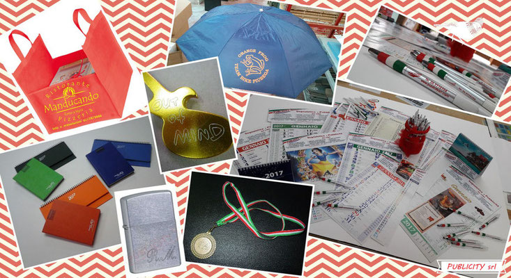 Gadgets tutti personalizzati - Calendari, penne, agende, planning, ombrelli, portapizza, portachiavi inciso, accendino inciso, medaglia premiazione