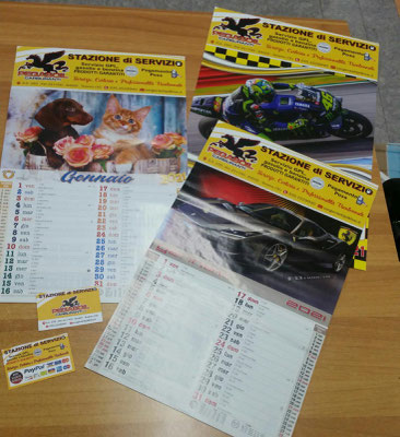 Calendari Moto GP, auto sportive, animali e biglietti da visita