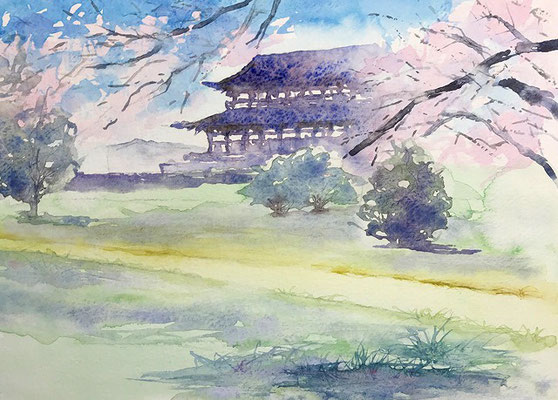 3.10 奈良 平城宮跡の桜 PART２ モンバルキャンソン １８０×２５０ 水彩