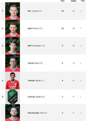 Besten SVW-Torschützen der Saison 2016/2017