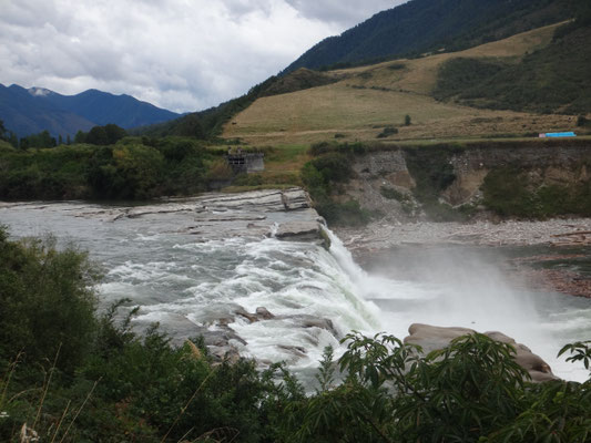 Die Maruia Falls von oben... eine Menge Treibholz schwamm in einem Strudel vor den Fällen.