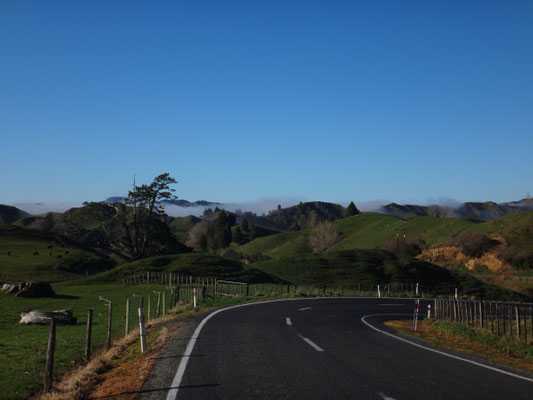 Eine leere Straße durch eine idyllische Landschaft