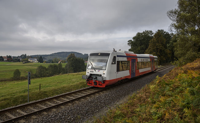 VT 515 (Gastfahrzeug der Citybahn Chemnitz) von Neustadt nach Sebnitz bei Krumhermsdorf. Oktober 2017.