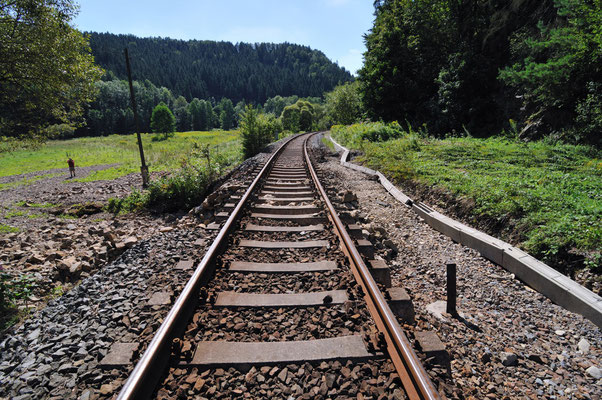 Blick von oben auf die zerstörte Stelle bei km 58,0. 20.08.10