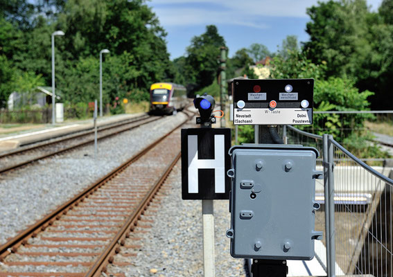 Bedieneinrichtung für den Triebfahrzeugführer zum Umstellen der Weiche 2 in Richtung Dolni Poustévna oder Neustadt im Bahnhof Sebnitz.