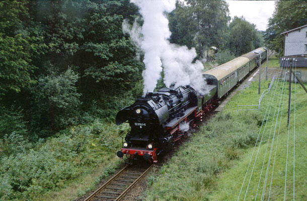 Sonderzug mit 52 8141-5 am Haltepunkt Krumhermsdorf, Foto: Jürgen Vogel 1996