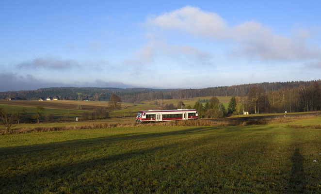 Im wunderbaren Licht der aufgehenden Wintersonne. Krumhermsdorf, Ende November.