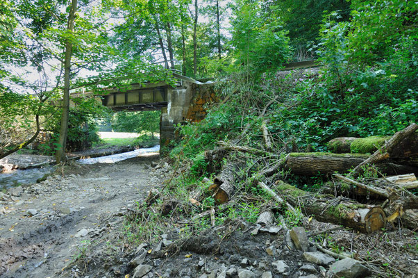 An der Stelle wo sich die ehemalige Schmalspurbahn aus Hohnstein und die Sebnitztalbahn treffen - auch hier wütete das Wasser mit großer Gewalt. 20.08.10