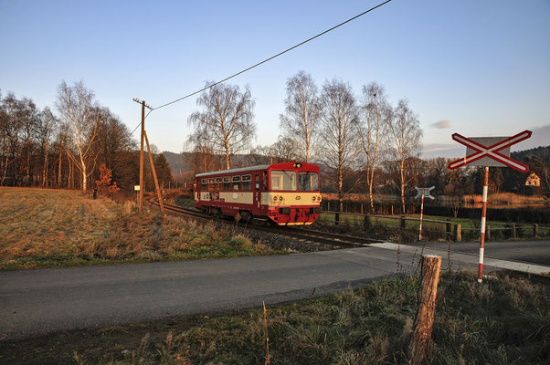 810 183 Dolni Poustevna-Rumburk am BÜ kurz vor dem Haltepunkt Horni Poustevna. 19.11.2012