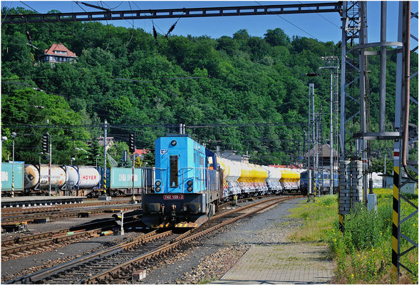 742 109-2 mit Güterzug in Richtung Ceska Lipa, Decin, 15.06.2013.