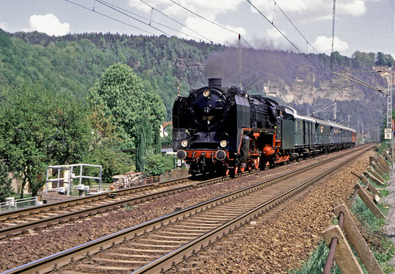 01 137 mit Sonderzug Bad Schandau-Dresden in Wehlen. Dresdner Dampfloktreffen 1996, Foto: Jürgen Vogel