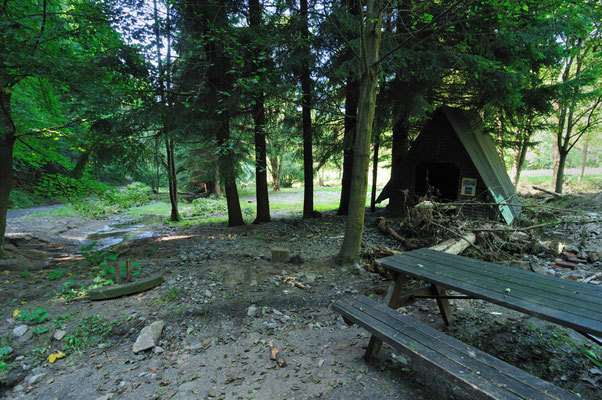 An der ehemaligen Buttermilchmühle: Hier kam das Wasser von mehreren Seiten und verwüstete alles. Die Wanderhütte wurde mitgerissen und der Wanderweg unterbrochen - ein Überqueren des Baches ist momentan nicht möglich, 20.08.10