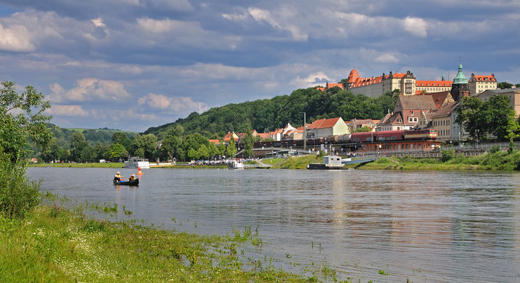 372 006 mit einem Güterzug in Pirna, Juni 2012.