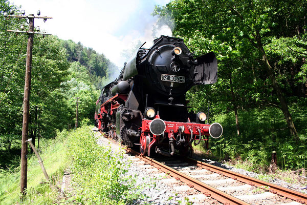 52 8080-5 befindet sich hier in der Steigung zwischen Porschdorf & Goßdorf-Kohlmühle, Mai 2008, Foto: Jörg Feudel