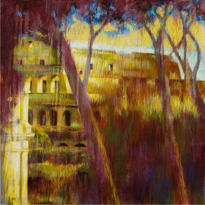 Arbres et Colisée, Rome - 40x40 cm - Acrylique sur toile