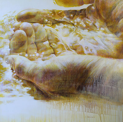De l'or dans les mains (1) - 110x110 cm - Acrylique sur toile