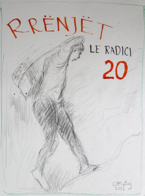 Gazmend Freitag: „Rrënjët – Le Radici“, laps dhe tushe në letër, 50 x 65 cm