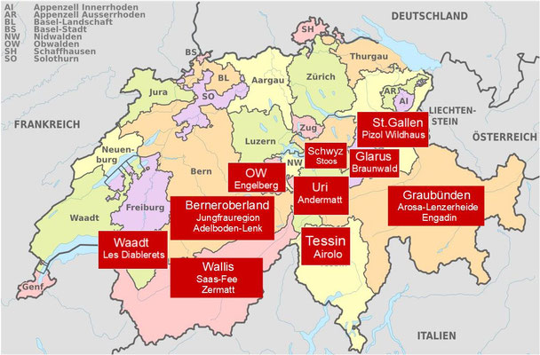 Schneesicher Skiorte Schweiz Karte