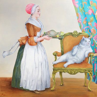 Runter vom Sofa VII - Hommage an Jean-Etienne Liotard "Das Schokoladenmädchen"  Öl aL   100/100