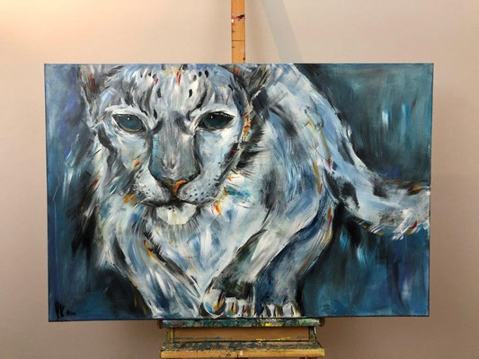 Die Schneekatze - Acryl 120 x 80  x 4 cm (2018) verkauft