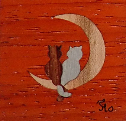 Magnet Chats sur lune - marqueterie