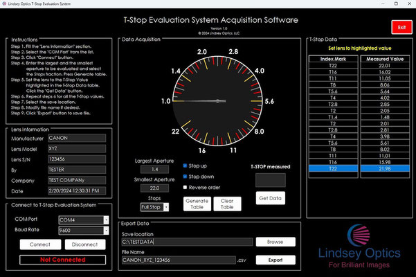 Puhlmann Cine - Lindsey Optics T-Stop Evaluation System with Acquistion Software