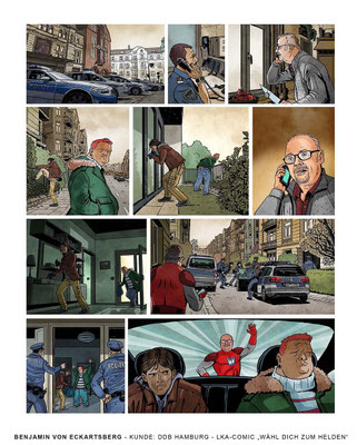 Benjamin von Eckartsberg - Comic-Illustration: Wähl dich zum Helden - Kunde: LKA Hamburg - Agentur: DDB Hamburg