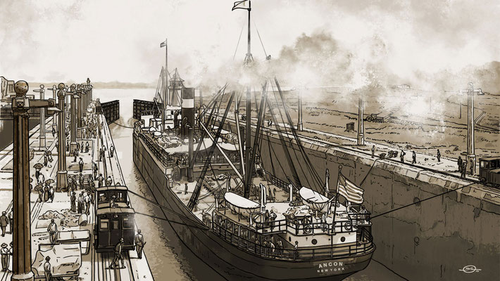 Benjamin von Eckartsberg - Illustration - Panama Canal - USS Ancon - Kunde: Allianz